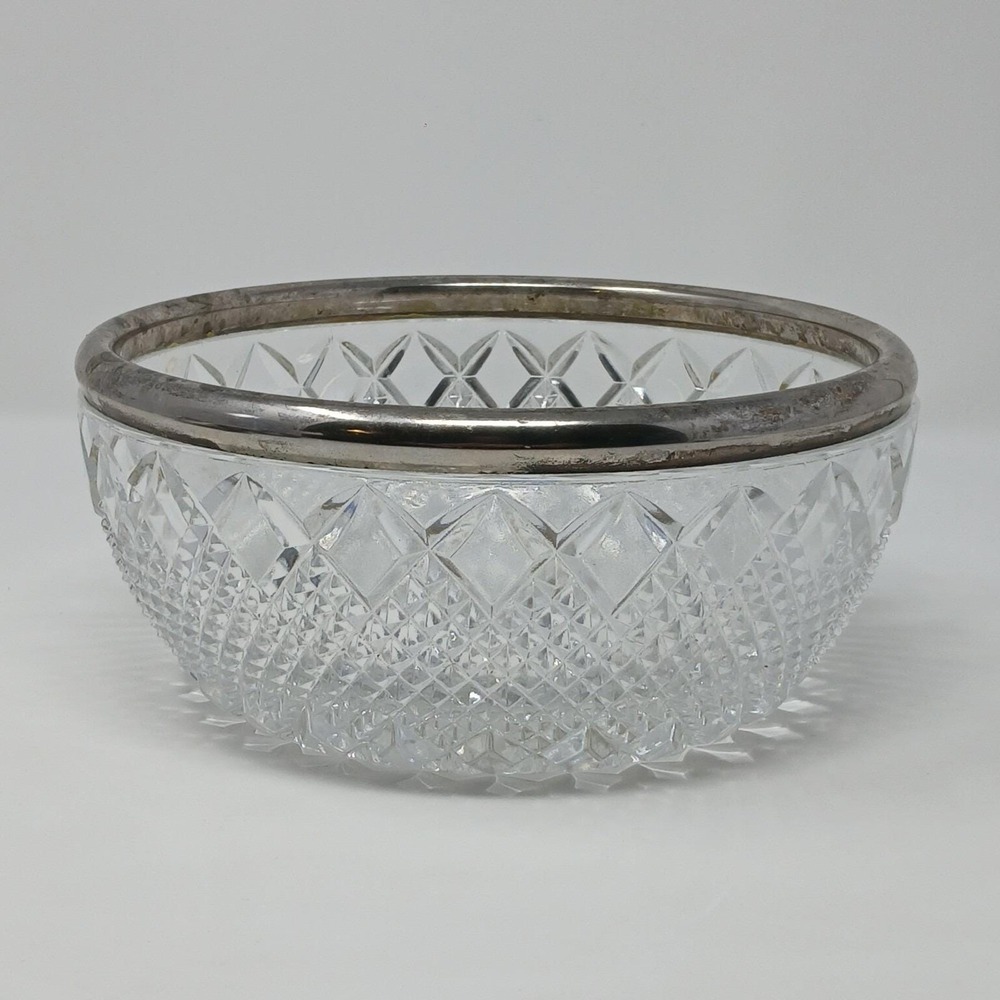 Vintage Cut Lead Crystal Glass Bowl With Silver Plated Rim F B Rogers Silver Co